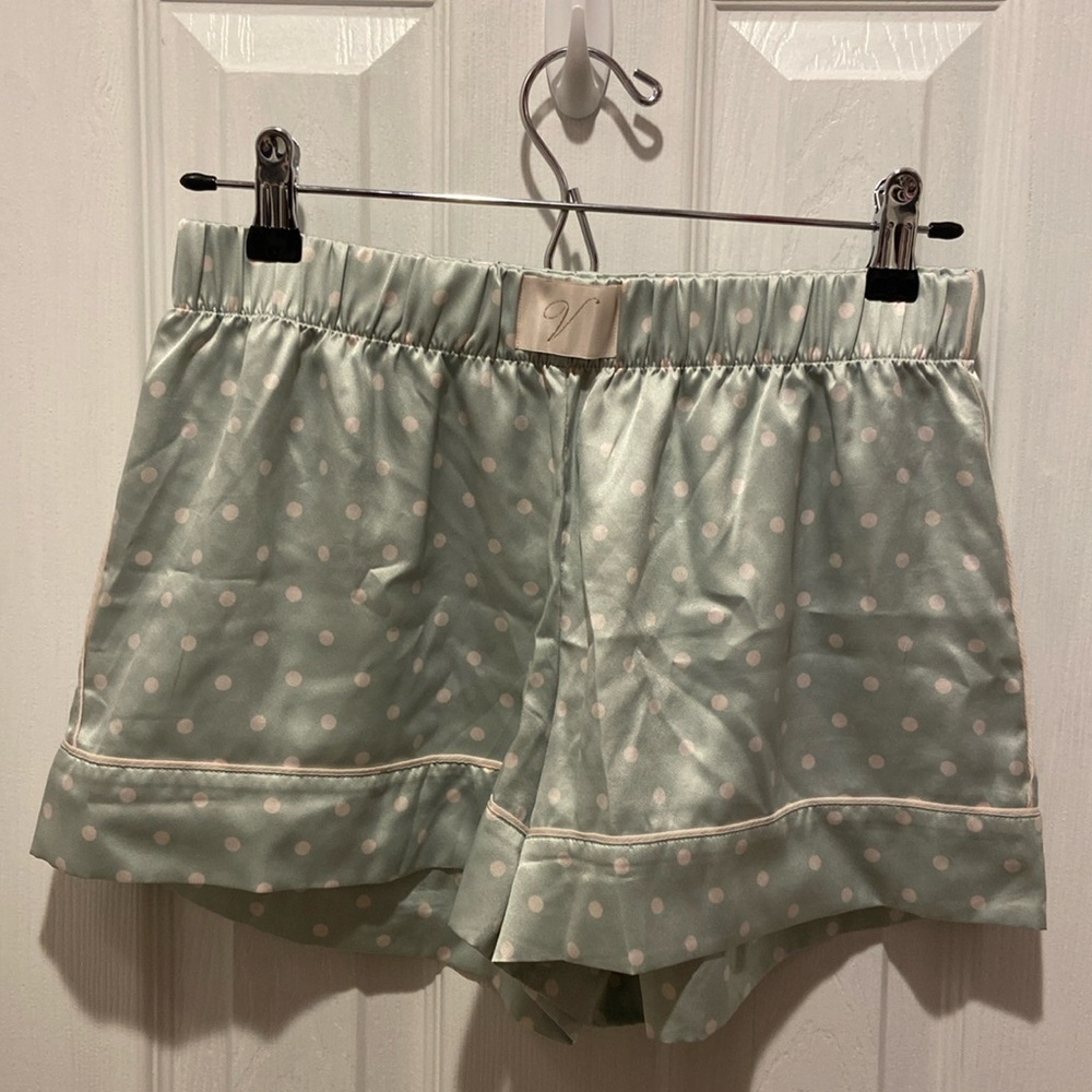 Victoria’s Secret Satin Cami Sleepwear Lounge Mint with White Polka Dots Shorts